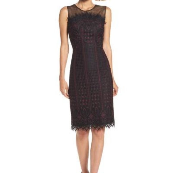 Maggy London Etch Floral Sheath Dress Size 4 Wine - Picture 1 of 2